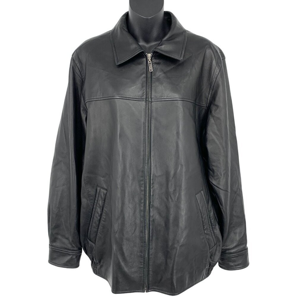 S.T. Dupont Black Leather Jacket Size Large L Long Sleeve Pocket Mens EUC